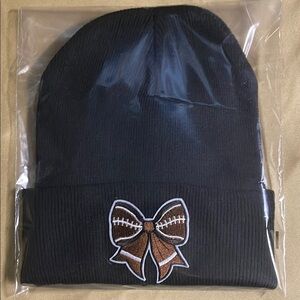 Black Beanie with Football Bow Patch